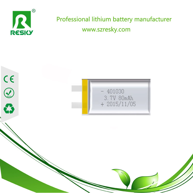 401030 lithium polymer 3.7v 80mAh battery cell for bluetooth