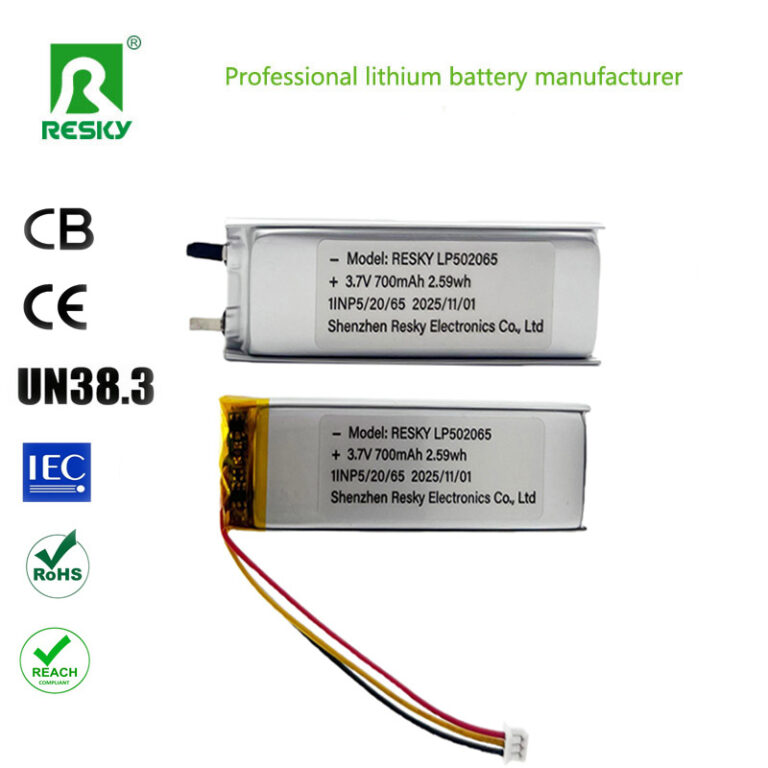 Power lipo batteries 502065 3.7V 700mAh 2.59wh Rechargeable lithium polymer battery
